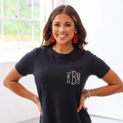 Touchdown Earrings 12 Touchdown Earrings -Fashion Clothing Store 0Rh red touchdown earrings on girl with black shirt in studio