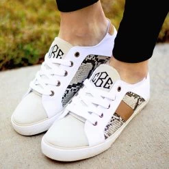 Monogrammed Sueded Sneakers -Fashion Clothing Store 0Se snakeskin canvas sneakers on concrete