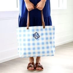 Monogrammed Gingham Tote Bag 12 Monogrammed Gingham Tote Bag -Fashion Clothing Store 0iu girl holding gingham tote bag