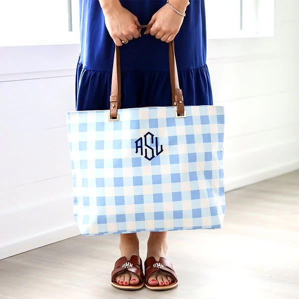 Monogrammed Gingham Tote Bag 6 Monogrammed Gingham Tote Bag - Image 6