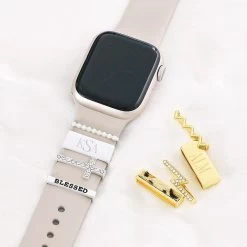 Personalized Smart Watch Charm Set -Fashion Clothing Store 0qz gold and silver monogrammed apple watch charms