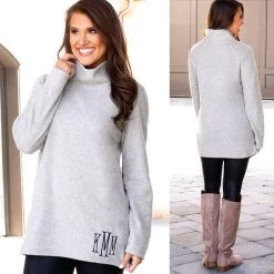Monogrammed Fleece Tunic 12 Monogrammed Fleece Tunic -Fashion Clothing Store 18Y front and back of gray fleece tunic