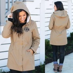 Monogrammed Rain Jacket -Fashion Clothing Store 1F3 monogrammed khaki rain jacket front and back