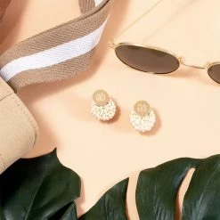 Monogrammed Rattan Earrings 7 Monogrammed Rattan Earrings -Fashion Clothing Store 1P7 monogrammed rattan earrings with crossbody purse beach vibes