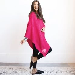Monogrammed Poncho 16 Monogrammed Poncho -Fashion Clothing Store 1dX hot pink poncho ootd and close up styled side