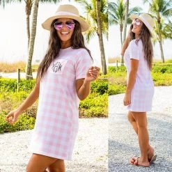 Fedora -Fashion Clothing Store 1kB pink gingham split image t shirt dress
