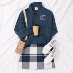 Pull On Skirt -Fashion Clothing Store 1le slate ivory pull on skirt with quarter zip sweatshirt