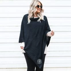 Monogrammed Poncho 14 Monogrammed Poncho -Fashion Clothing Store 1mS black poncho with dropped hem layering tee