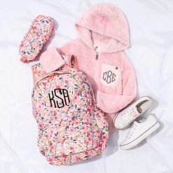 Monogrammed Kids Sherpa Hoodie -Fashion Clothing Store 1vo kids back to school coral floral backpack pencil case and pink sherpa hoodie