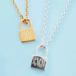 Monogrammed Padlock Necklace 6 Monogrammed Padlock Necklace -Fashion Clothing Store 24R monogrammed lock pendant necklaces