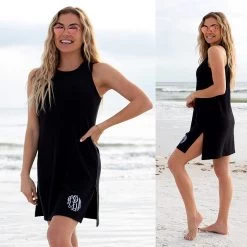 Monogrammed Coastal Cover Up -Fashion Clothing Store 27V black split front side coastal cover up