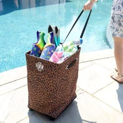 Monogrammed Collapsible Rolling Cart -Fashion Clothing Store 2Al monogrammed collapsible cart in hickory leopard 1
