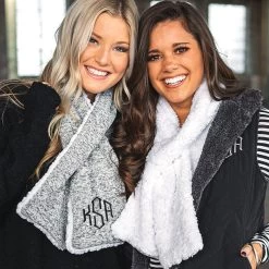 Monogrammed Reversible Scarf -Fashion Clothing Store 2Hj gray and sherpa reversible scarf