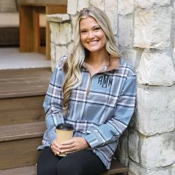 Monogrammed Plaid Pullover -Fashion Clothing Store 2Ii denim plaid pullover on ashley 2