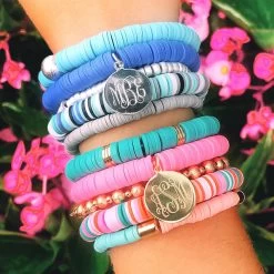 Monogrammed Mix Bead Bracelet Stack -Fashion Clothing Store 2Vs monogrammed mixed bead bracelets sets with flowers