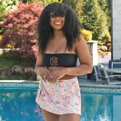 Monogrammed Bandeau Top -Fashion Clothing Store 2nQ bandeau top with sarong at the pool