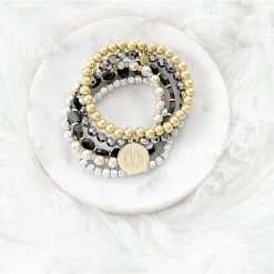 Monogrammed Multi-Metallic Bracelet Set -Fashion Clothing Store 2nu multi metallic stack on marble