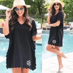 Monogrammed Bathing Suit Cover Up 10 Monogrammed Bathing Suit Cover Up -Fashion Clothing Store 33V black scalloped monogrammed bathing suit cover at pool