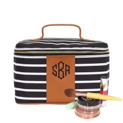 Monogrammed Striped Train Case