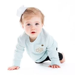 Monogrammed Kids Corded Sweatshirt -Fashion Clothing Store 3cv chambray baby corded sweatshirt in studio with black leggings