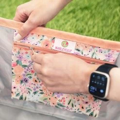 Monogrammed Market Basket -Fashion Clothing Store 3eL Inside Zipper Pocket of Monogrammed Market Basket in Coral Floral grass