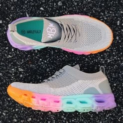 Monogrammed Scallop Sneakers -Fashion Clothing Store 3h1 monogrammed grey scalloped sole sneakers on ribbed floor side top