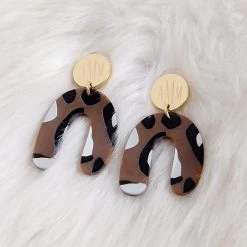 Monogrammed Leopard Arch Earrings 5 Monogrammed Leopard Arch Earrings -Fashion Clothing Store 3ju monogrammed leopard arch earrings on furry rug