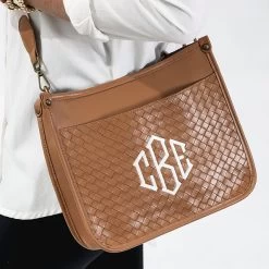 Monogrammed Saddlebag -Fashion Clothing Store 3ub taupe saddlebag up close