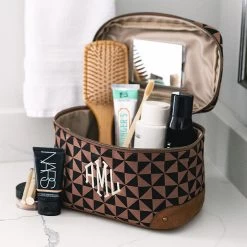 Monogrammed Vintage Train Case -Fashion Clothing Store 3x9 black brown checker vintage train case open 2