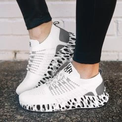 Monogrammed Leopard Bottom Sneakers -Fashion Clothing Store 4PM white leopard bottom sneakers side view