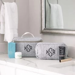 Monogrammed Quilted Train Case -Fashion Clothing Store 4Y7 gray quilted train case and cosmetic case