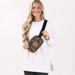 Monogrammed Belt Bag -Fashion Clothing Store 4mZ cheetah leopard personalized belt crossbody bag over shoulders