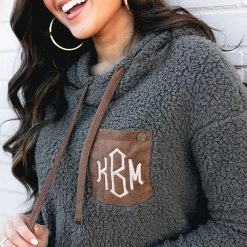 Monogrammed Sherpa Hoodie 7 Monogrammed Sherpa Hoodie -Fashion Clothing Store 5CO suede details for charcoal sherpa hoodie