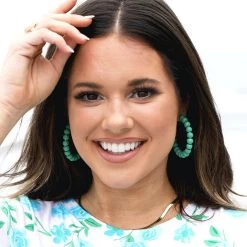 Beaded Hoop Earrings 13 Beaded Hoop Earrings -Fashion Clothing Store 5F2 green Beaded Hoop Earrings on ears