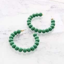 Beaded Hoop Earrings 11 Beaded Hoop Earrings -Fashion Clothing Store 5F2 green Beaded Hoop Earrings on marble