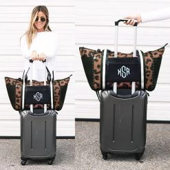 Monogrammed Neoprene Weekender -Fashion Clothing Store 5Nt hickory leopard neoprene weekender split image