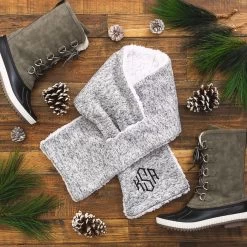 Monogrammed Reversible Scarf -Fashion Clothing Store 5VF gray reversible scarf with winter duck boots