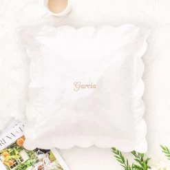 Monogrammed Pillow Sham -Fashion Clothing Store 5Vf personalized scalloped pillow sham in white with coffee name option