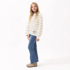 Monogrammed Kids Puff Sleeve Sweatshirt -Fashion Clothing Store 69b side view of autumn stripes puff sleeve shirt