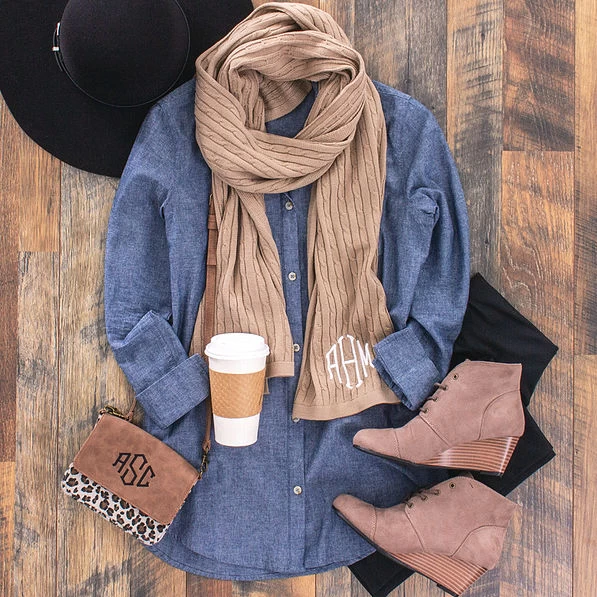 Monogrammed Cable Knit Scarf 2 Monogrammed Cable Knit Scarf - Image 2