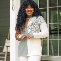 Monogrammed Leopard Sweatshirt -Fashion Clothing Store 6NG monogrammed leopard patch sweatshirt with white pants