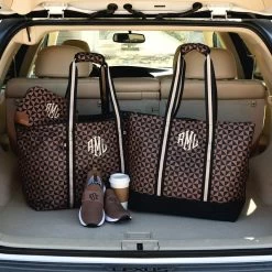 Monogrammed Large Zip Top Tote -Fashion Clothing Store 6NS tan checkers extra large tote and large zip top tote