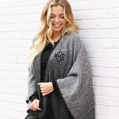 Monogrammed Ombre Poncho -Fashion Clothing Store 7KI monogrammed black ombre poncho