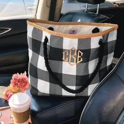 Personalized Tote Bag 15 Personalized Tote Bag -Fashion Clothing Store 7LU black and white check personalized tote bag in car