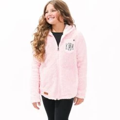 Monogrammed Kids Sherpa Hoodie -Fashion Clothing Store 7mx personalized sherpa hoodie jacket in light blush pink