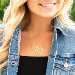 Sideways Initial Necklace -Fashion Clothing Store 7tB sideways single initial necklace gold b