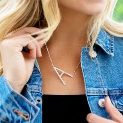 Sideways Initial Necklace -Fashion Clothing Store 7tB sideways single initial necklace silver a