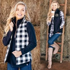 Monogrammed Reversible Vest -Fashion Clothing Store 88Q reversible vest plaid and black side