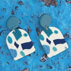 Clay Drop Earrings -Fashion Clothing Store 8Wy blue clay drop earrings on blue pavement 02