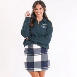Monogrammed Quarter Zip Sweatshirt -Fashion Clothing Store 8dq monogrammed quarter zip with slate and plaid ivory pull on skirt